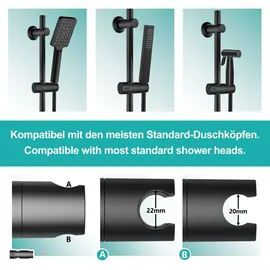 Görbach Duschset Edelstahl Duschstange mit Verstellbarer Duschkopfhalterung, Bohrlöcher-kompatible Wandhalterungen, Passend für Standard-Handbrausen, Brausestange 70 cm Schwarz