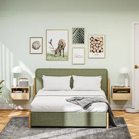 Homcom 2er Set, schwebender Nachtschrank mit Schublade, offenes Fach, Wandregal, Nachtkommode für Schlafzimmer, Nachttische