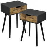 [en.casa] Beistelltisch 2er Set Östersund Wohnzimmertisch 60 x 40 x 30 cm Nachttisch mit Schublade Sofatisch Nebentisch Kaffeetisch Schwarz/Dunkler Holzton