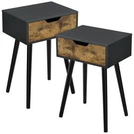 [en.casa] Beistelltisch 2er Set Östersund Wohnzimmertisch 60 x 40 x 30 cm Nachttisch mit Schublade Sofatisch Nebentisch Kaffeetisch Schwarz/Dunkler Holzton