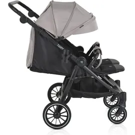 Moni Zwillingskinderwagen TwinGo Getränkehalter, Fußabdeckung, Hinterradbremse grau