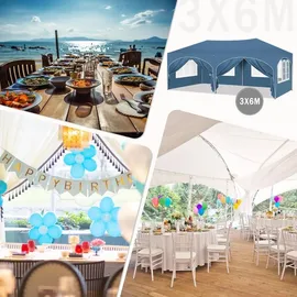 Woltu Pavillon 3 x 6 m inkl. 6 Seitenteile Blau
