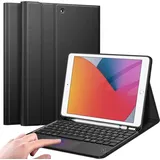 Fintie Tastatur Hülle für iPad (9. / 8. und 7. Generation - 2021/2020/2019), iPad 10.2 Hülle mit Tastatur, Deutscher Tastatur mit Touchpad Magne... - Schwarz