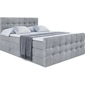 altdecor Boxspringbett mit Matratze und Lattenrost - BERO -Z KING - 160x200 cm - Grau Samt - Topper, Fußteil, Polsterbett mit Bettkasten, Bett mit... - Hellgrau