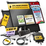 Solakon 900W Balkonkraftwerk mit Halterung (Balkon) - Balkonkraftwerk 800W komplett Steckdose - 800 Watt Wechselrichter - Solaranlage Komplettset - 450W bifaziale Solarmodule inkl. Zubehör - 5m Kabel