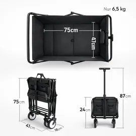 BigDean Bollerwagen faltbar bis 80 kg schwarz