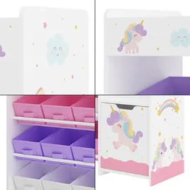 [en.casa] Kinderregal Søndreland 80 x 90 x 30 cm mit Einhorn Motiv lila-rosa