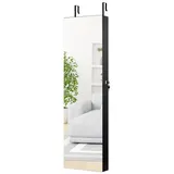 COSTWAY Schmuckschrank mit LED & Spiegel abschließbar, Wandspiegel hängend rosa|schwarz