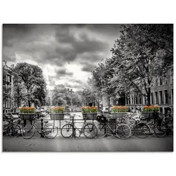 Glasbild ARTLAND "Amsterdam Herengracht Sonnenstrahlen II", schwarz (farbe bild(er): schwarz), B:80cm H:60cm, Bilder, in verschiedenen Größen