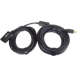 PremiumCord Aktives USB Verlängerungskabel mit Repeater 25m, USB A Buchse auf A Stecker, USB 2.0 High Speed Kabel, 2x geschirmt, AWG20/28, Farbe schwarz, Länge 25m