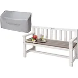 WONDERMAKE WONDERMAKE® Design Kinder-Gartenbank aus Holz wetterfest mit Textil-Abdeckung und Lehne, 2-Sitzer Kinderbank Holzbank Parkbank Kinder Sitzbank massiv Garten Outdoor, Naturholz, weiß grau anthrazit