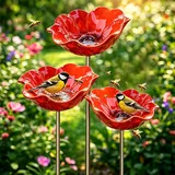 3 Stück Vogeltränke Blume Winterfest Futterstation Vögel,Insektentränke Blumes Für Den Garten,Vogeltränke Metall Gartenstecker,Bienentränke Gartens Für Bienens,Futterschale, Für Rasen (3Pcs Rot)