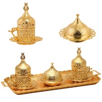 Alisveristime Türkisches Kaffeeservice für zwei Personen – authentische Tassen, Untertassen und Serviertablett mit Lale Motiven (Acur) (Gold)