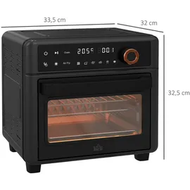 Homcom Minibackofen mit Umluft 13L Mini Ofen mit Backblech, Grillrost und Krümelblech, 40 °C-220 °C Heißluftfritteuse mit 12 Programmen, Frittierkorb, 12h Timer, 1500W, Edelstahl