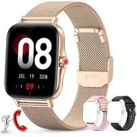 Smartwatch Damen mit Telefonfunktion mit Herzfrequenzmesser Blutdruck Schlaftracker Schrittzähler IP67 Wasserdicht Fitnessuhr für Android IOS - Gold