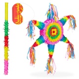 relaxdays Papierdekoration 3-teiliges Pinata Set Stern blau|gelb