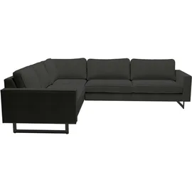 PLACES OF STYLE Ecksofa »Pinto, 250/290 cm, langer Schenkel, XXL, Ottomane«, Cord, Feincord, Luxus-Microfaser Leder und Chenille, schwarz