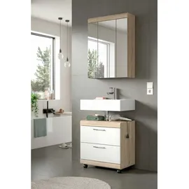 xonox.home Waschbeckenunterschrank Lambada 60 x 60 cm Weiß Hochglanz/Sonoma Eiche