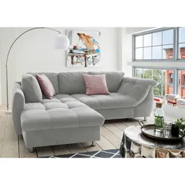 luma-home Ecksofa mit Schlaffunktion und Bettkasten 250x190 cm, Wellenfedern, Ottomane links, Mikrofaser Grau, / 17002