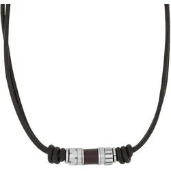 Kette mit Anhänger S.OLIVER "2038870", silber (edelstahlfarben), Halsketten, Herren, Edelstahl-Leder, L: 50cm, Edelstahl, Leder