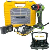 Pro Craft PA18ProDFR2-1B-C inkl. 1 x 2,0 Ah + Ladegerät + 32 tlg. Bit Set + Koffer