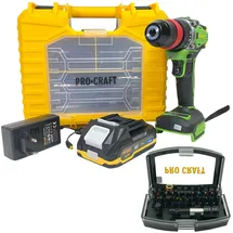 Pro Craft PA18ProDFR2-1B-C inkl. 1 x 2,0 Ah + Ladegerät + 32 tlg. Bit Set + Koffer