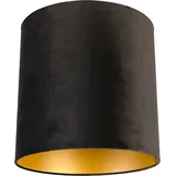 QAZQA Velour Lampenschirm Schwarz 40/40/40 mit Goldener Innenseite