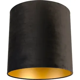 QAZQA Velour Lampenschirm Schwarz 40/40/40 mit Goldener Innenseite