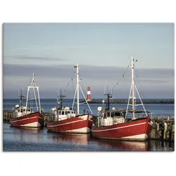 Leinwandbild ARTLAND "Fischerboote und Mole in Warnemünde", rot (farbe bild(er): rot), B:80cm H:60cm, Canvas, Leinwand, Bilder, auf Keilrahmen gespannt