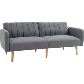 Homcom Schlafsofa Klappsofa 2-sitzer Bettsofa mit Schlaffunktion, leinenartiges Polyester, Gummiholz, Grau