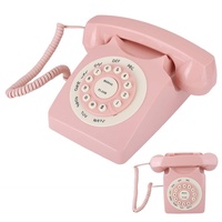 ASHATA Vintage Desktop Festnetztelefon, digitales Vintage Festnetztelefon High Definition Anrufqualität Kabelgebundenes Telefon Klassisches Retro-Klingelton-Telefon für Home Office Pink