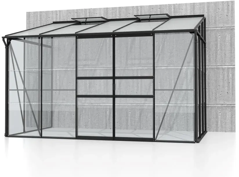 Anlehngewächshaus IDA 6500 1,90 x 3,17 m, Alurahmen schwarz, Kombiverglasung