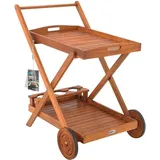 CASARIA Servierwagen mit Rollen Holz FSC®- Zertifiziert Akazie 2 Etagen Tablett 3 Flaschenhalter Outdoor Küche Garten Terrasse Küchenwagen Rollwagen
