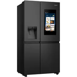 HISENSE Side-by-Side "RS9P628GPFE", Energieeffizienz: E (A-G), silber (schwarz), Display außen, Kühlschränke, großes SMART-Display