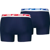 Puma Boxershorts PUMA "PUMA MEN EVERYDAY MULTI LOGO BOXERS 2P", Herren, Gr. S, blau (navy combo), Single Jersey, Obermaterial: 95% Baumwolle, 5% Elasthan, körpernah, Unterhosen, Komfortabler Logobund