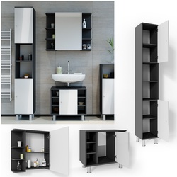 VICCO Badmöbel Set FYNN 3 Teile Anthrazit Weiß - Badezimmer Spiegel Badunterschrank Hochschrank