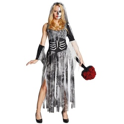 Rubie ́s Kostüm Zombiebraut, In Fransen geschnittenes Hochzeitskostüm für Untote schwarz 44