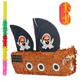 relaxdays Papierdekoration 3 tlg. Pinata Set Piratenschiff braun|gelb|schwarz