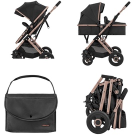 KIKKABOO Kinderwagen Scarlett 2 in 1 umbaubar, Fußabdeckung, Wickeltasche, Korb schwarz