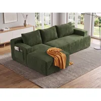 GLP Ecksofa Modulares L Form Bodensofa mit Schlaffunktion 238 cm, Sofa-Set, Boneless Sofa ohne Montage, Cord Ecksofa mit Taschenfederkern grün