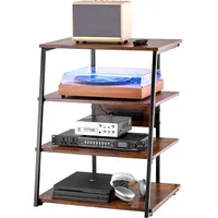 Vevor 4-stufiger Medienständer mit Steckdosenleisten, Holz Medienständer mit LED-Leuchten,