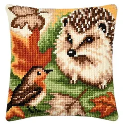 Kreuzstichkissen "Igel & Rotkehlchen"