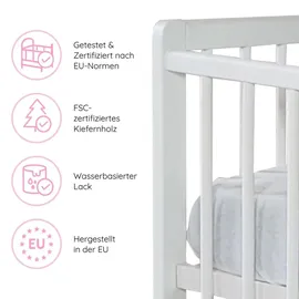 Kids Collective Babybett Kinderbett Gitterbett 60x120 höhenverstellbar & herausnehmbare Sprossen, | weiss sehr stabil Europe - weiß