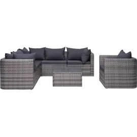 vidaXL Polyrattan Lounge-Set grau inkl. Auflagen 44158