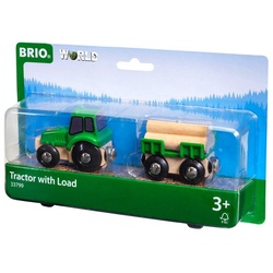 BRIO® Spielzeugeisenbahn-Lokomotive Brio World Eisenbahn Fahrzeug Traktor mit Holz-Anhänger 4 Teile 33799
