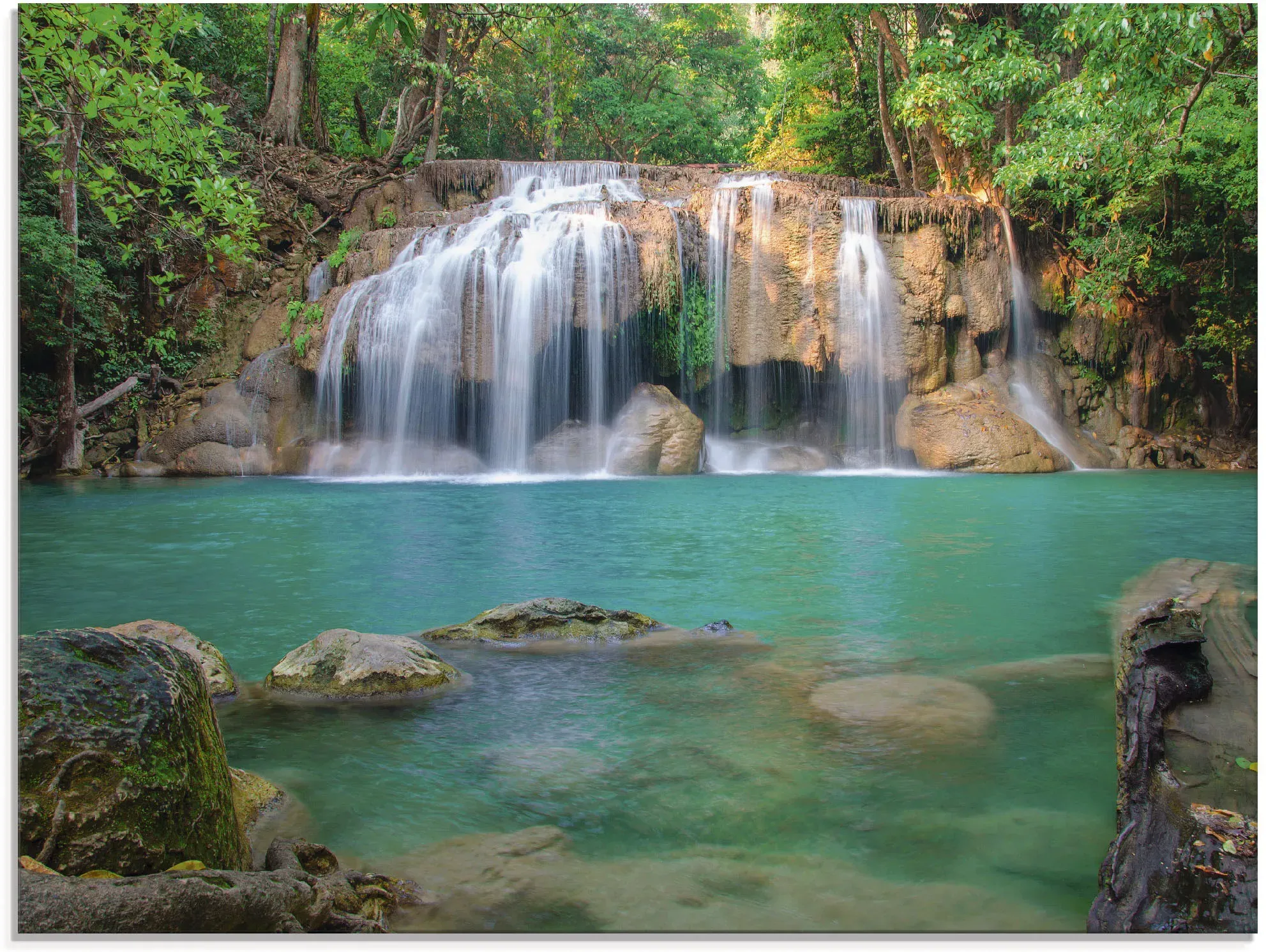 Artland Glasbild »Wasserfall im Wald National Park«, Gewässer, (1 St.), in verschiedenen Größen Artland grün