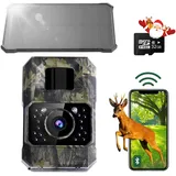 Assark Wildkamera mit Handyübertragung App,48MP 30fps Solar WLAN Bluetooth Wildkamera mit Bewegungsmelder Nachtsicht,Wildtierkamera mit 32GBSD-Karte, Eingebaute 2000mAh Lithium-Batterie,0,2S Auslösen