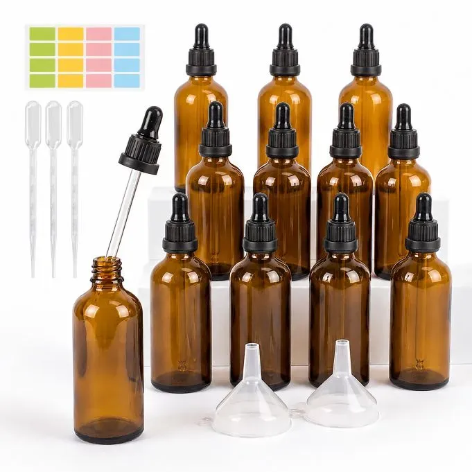 Relaxdays Pipettenflasche 12er Set 100 ml Braun,Schwarz
