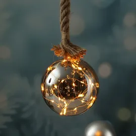 MARELIDA LED Glaskugel Deko Kugel Juteseil beleuchtet Timer D: 20cm Weihnachten