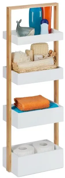 Relaxdays Badregal mit 4 Ablagen Weiß,Hellbraun